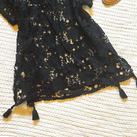 NWT Black lace swim cover up with ties and tassels sz M black sheer lace - Picture 5 of 6